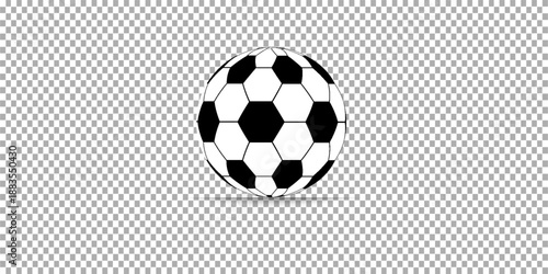 Vector realistic 3d white and black classic football soccer ball icon closeup isolated on transparency grid background. Design template for graphics, mockup. Top view