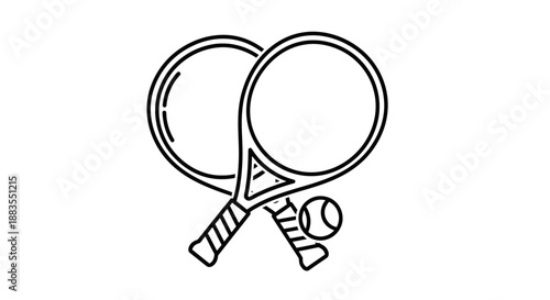 Tennis Rackets and Ball Simple Line Drawing.