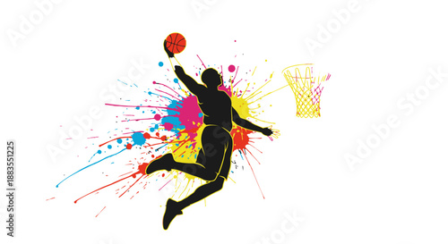 Dynamic Basketball Player Silhouette in Mid Air.