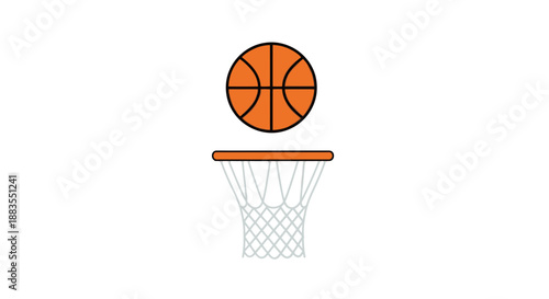 Basketball going through the hoop in a simple illustration.