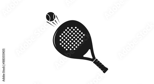 Black Padel Racket and Ball Vector Illustration.