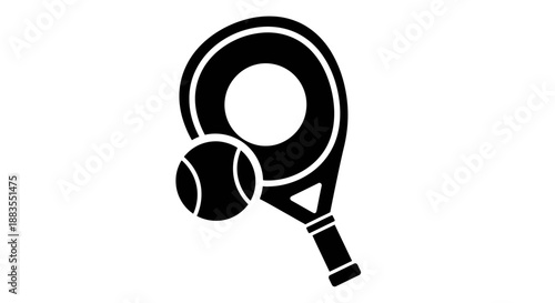 Tennis Racket and Ball Simple Black Icon.