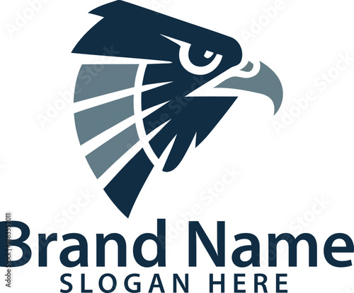Eagle head logo with brand name and slogan on white background for business branding