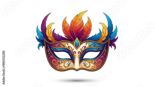 Vibrant Carnival Mask with Feathers and Gemstone