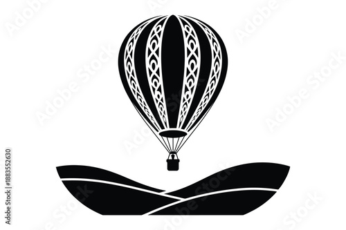 Hot Air Balloon Over Hills Silhouette Vector Design