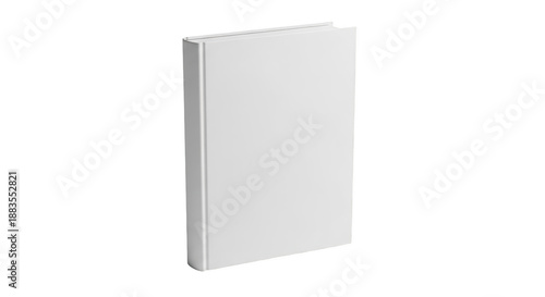 Blank white hardcover book standing upright high angle view isolated on transparent background