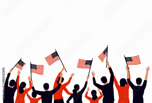 Vibrant Gathering of Patriotic Individuals Holding American Flags in Unison Celebrating Unity and National Pride