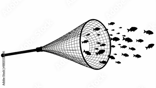 Fishing net catching a school of fish illustration