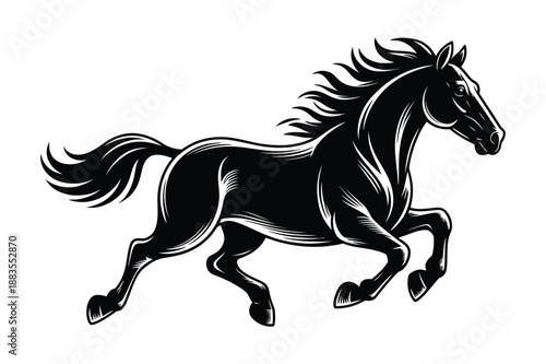Running Horse Silhouette Black and White Vector