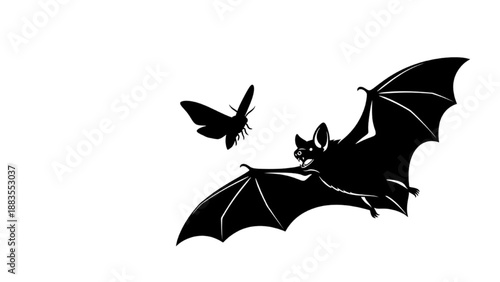 Dynamic silhouette of a bat in flight pursuing a moth, symbolizing nocturnal predation