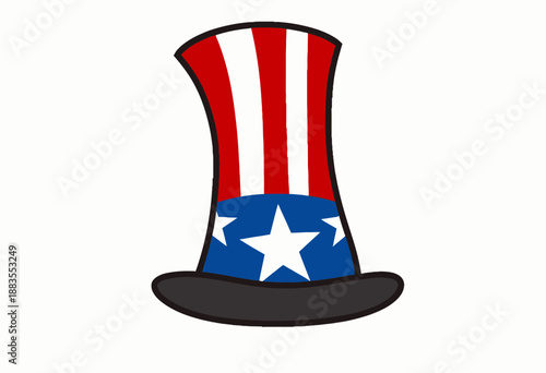 Patriotic Top Hat with American Flag Colors Featuring Bold Red and White Stripes and Prominent Blue Band with Stars