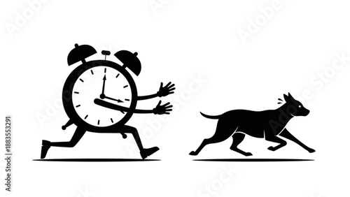 Alarm Clock Running Away from Dog - Concept of Time is Fleeting