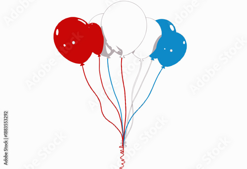 Colorful Cluster of Red, Blue, and White Balloons Floating Gracefully Against a Clear Sky Illustrating Celebration and Joy with Vibrant Simplicity