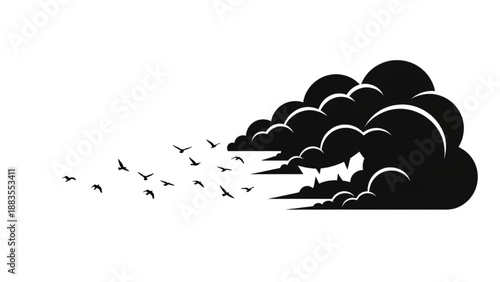 Birds Fleeing Billowing Black Smoke, Symbolizing Environmental Danger and Escape