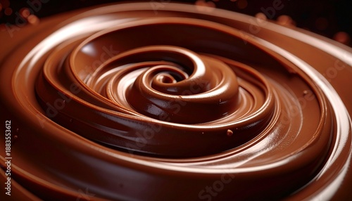 Swirling Chocolate Pattern Close-up from Direct Viewpoint Showcasing Liquid Chocolate, Dessert, Food, Cuisine, and Sweet Treat