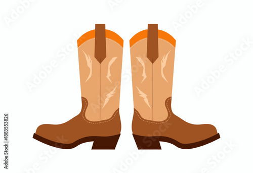Illustration of Classic Cowboy Boots with Intricate Western Stitching Design and Distinctive Tan and Brown Leather Finish