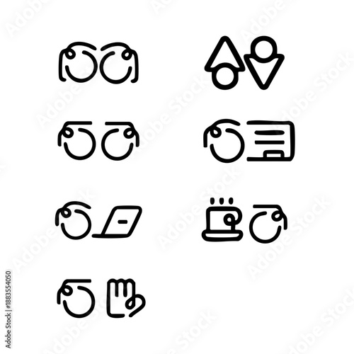 set of icons for web design A collection of sleek, gray line icons , ideal for user interface and web design projects.