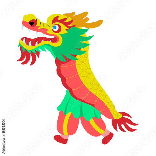 A flat style illustration depicting a person enjoying dragon parade