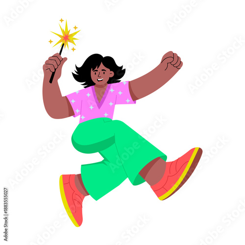 A flat style illustration depicting a character holding sparkler