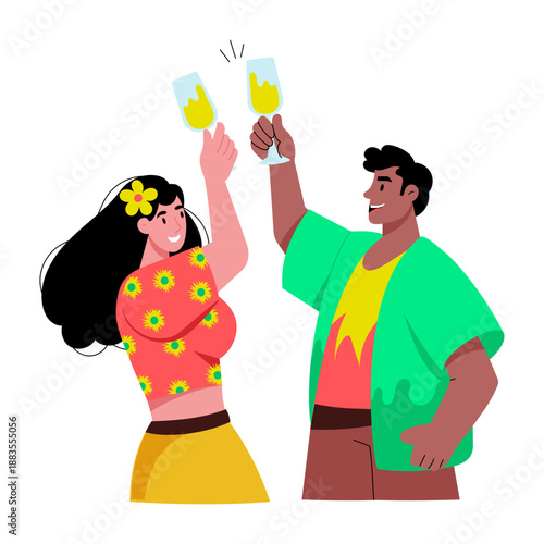 A flat style illustration showing characters cheering together