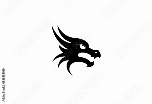 Silhouette of a Fierce Dragon Head with Sharp Horns and Bold Design Symbolizing Strength, Mystical Power, and Mythical Legendary Creatures