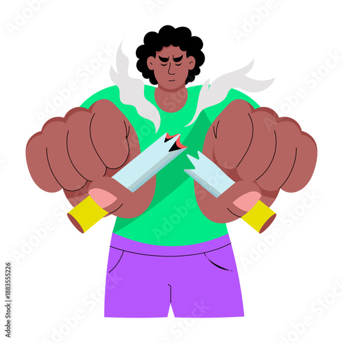 A flat style illustration depicting a character quitting smoking