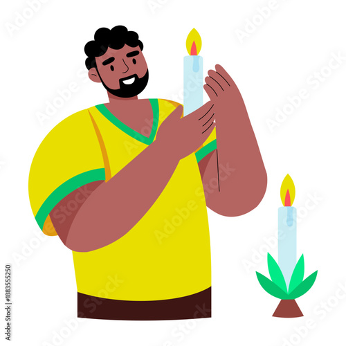A flat style illustration depicting a character holding candle