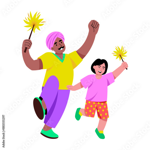 A flat style illustration showing a character lighting sparklers