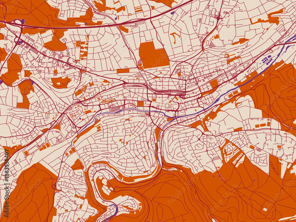 Obraz premium Pforzheim street grid map, Germany