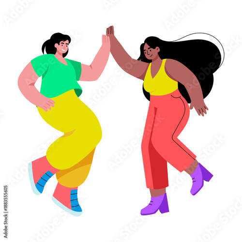 A flat style illustration showing characters giving a high five