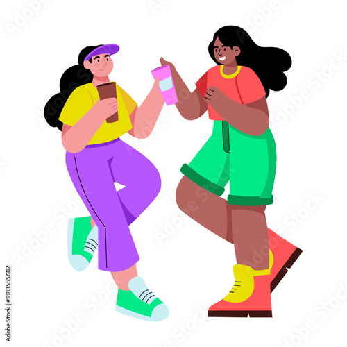 A flat style illustration depicting friends talking together