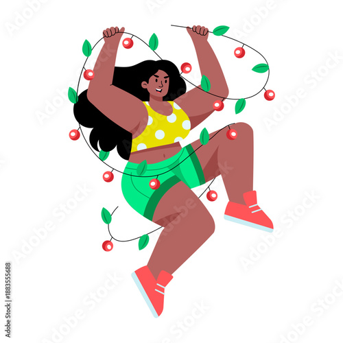 A flat style illustration showing christmas lights decoration