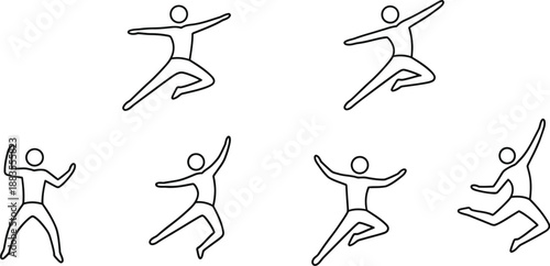 A set of eight dynamic stick figures illustrates various human jumping.