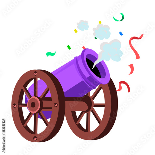 A flat style illustration showing a confetti cannon