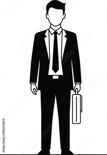 Silhouette businessman stands formally dressed in a suit holding a briefcase, ready for a professional meeting.