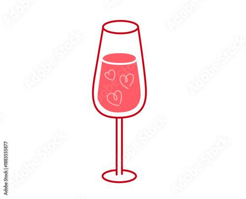 Glass of wine. Valentine’s Day. Hand drawn love drink doodle icon. Decorative element for greeting cards, wrapping paper, stickers, party invitations.