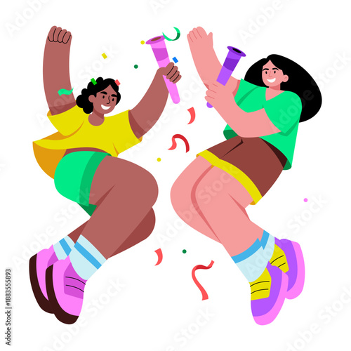 A flat style illustration showing confetti celebration moment