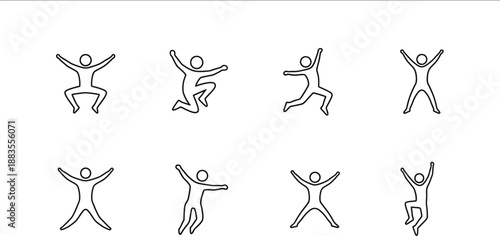 Stick figure icons show various poses of jumping and stretching.