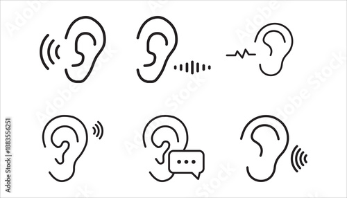 Ear vector icon set, listening symbol. flat design for web or mobile app vector illustration on white background