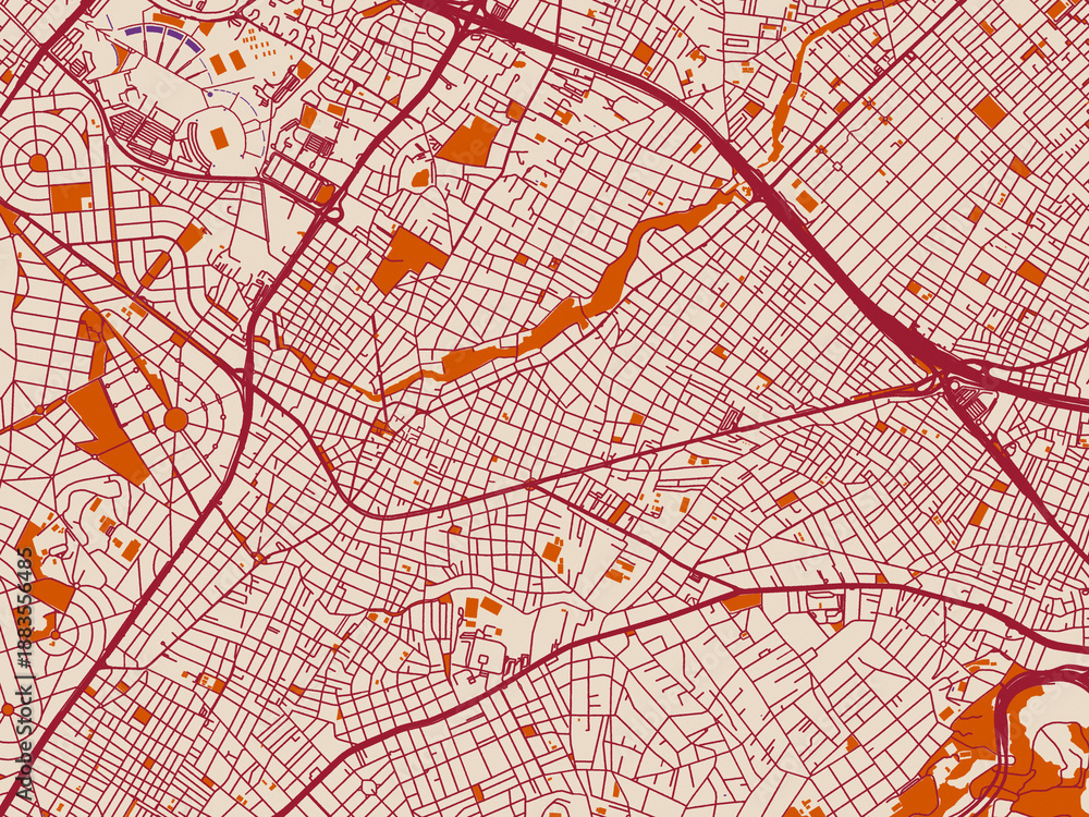 Obraz premium City map of GRE, Khalandrion – muted violet water and terracotta