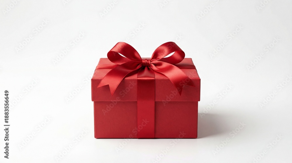 Fototapeta premium Classic Red Gift Box with Red Satin Bow - Isolated