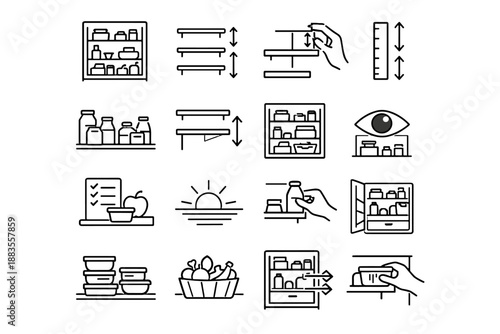 Routine adjustable fridge vector habits use readiness interior storage icons mindful icon