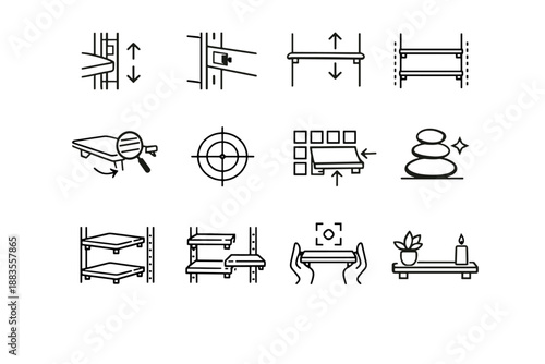 Vector setup cue focus shelf icons icon height fridge positioning calm adjustment