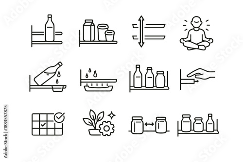 Bottle shelf vector icon icons fridge spacing silhouette calm spill accommodation cue