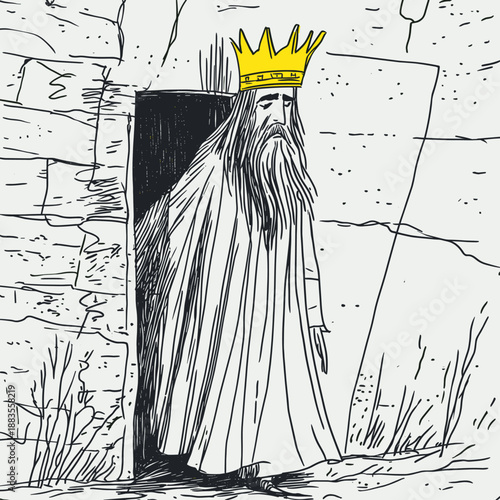 Illustration of a King Emerging from a Cave