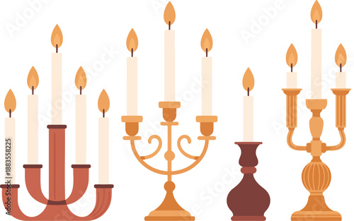 Candle Holder Vector Set  Candelabrum with Burning Candles