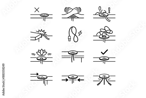 Correction desk under grommet risk icon hands vector placement cue awareness crossed
