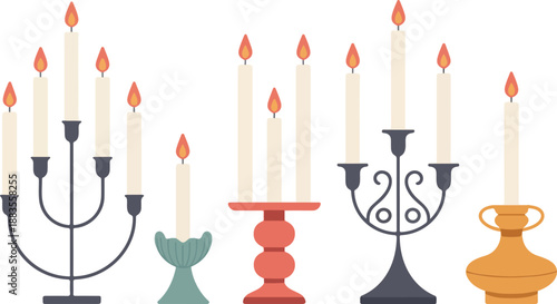 Candle Holder Vector Set  Candelabrum with Burning Candles