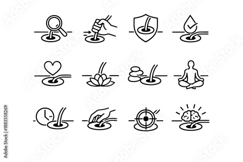 Vector cue calm tug desk focus icon cable test habit grommet wear