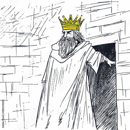 Illustration of a King Emerging from a Cave